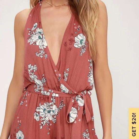 Lulus Renee Rusty Rose Floral Print Halter Romper - Picture 4 of 10